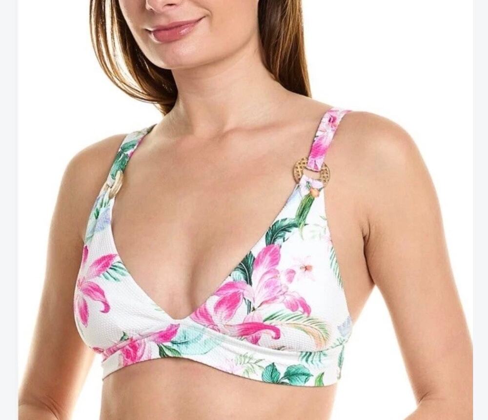 La Blanca Size 6 Floral Ring Detail Triangle Bikini Top NWT